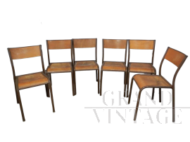 Set di 6 sedie Mullca marroni impilabili con seduta in legno chiaro, anni '60                            