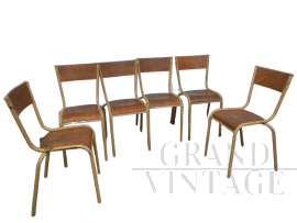 Set di 6 sedie Mullca marroni impilabili con seduta in legno scuro, anni '60                             