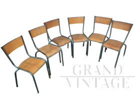 Set di 6 sedie Mullca verdi impilabili con seduta in legno chiaro, anni '60