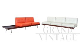 Set di divani Saporiti in ecopelle bianca e arancione, Italia anni '60                            
