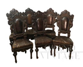 Set di sei sedie fiorentine rinascimentali                            