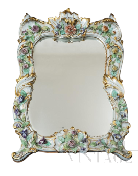 Specchiera antica in porcellana policroma di Capodimonte