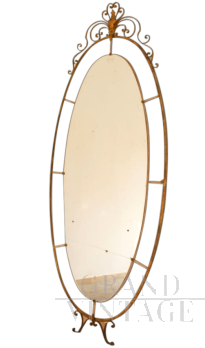 Specchio ovale in ottone art déco, Italia anni '40