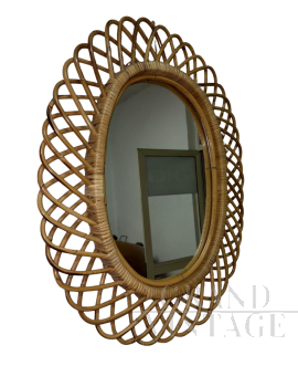 Specchio in vimini a raggiera di Franco Albini per Bonacina                            