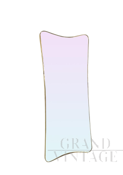 Specchio vintage intero a biscotto con cornice in ottone, anni '70                            