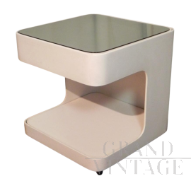 Tavolino a rotelle di Marcello Siard in colore bianco con piano in vetro                            