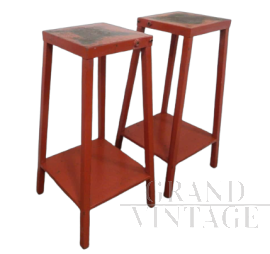 Tavolino cavalletto industriale in ferro laccato rosso, anni '60