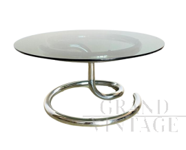 Tavolino di Giotto Stoppino in tubolare metallico e vetro fumé, Italia anni '70                            