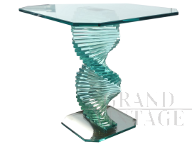 Vintage glass coffee table with spiral stem, 1970s