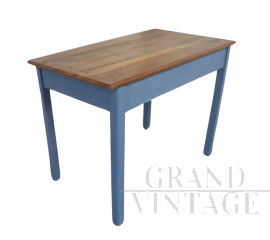Tavolo da cucina vintage in legno laccato azzurro, anni '50                            