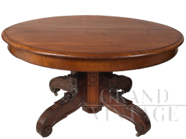 Antique Louis Philippe table in solid mahogany with central leg