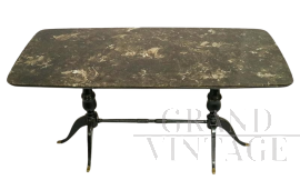 Tavolo da pranzo Art Déco nero con piano in vetro effetto marmo nero                            