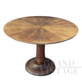 Round extendable table in solid walnut and brass, 1950s