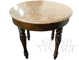 Round table from the 19th century with pink marble top