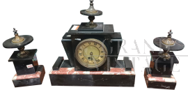 Trittico orologio da camino antico in marmo, epoca '800