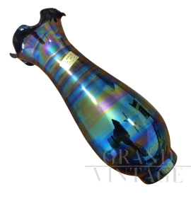 Vaso vintage in vetro di Murano con effetto olografico                            