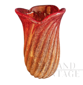 Vaso Barovier & Toso in vetro di Murano rosso e arancione, Italia anni '50                            