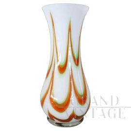 Vaso in vetro artistico di Murano bianco e arancione, anni '60