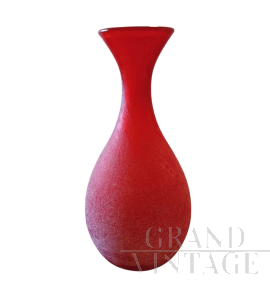 Vaso vintage in vetro di Murano satinato rosso                            