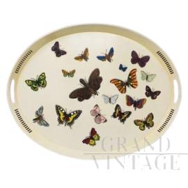 Vassoio ovale in metallo di Piero Fornasetti con farfalle, Italia anni '70
