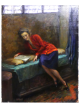 Leggendo - dipinto di Angelo Cantù con soggetto femminile                            