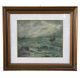P. Sacchetto - stormy sea painting with boats, Italy 1940s         