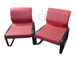 Coppia di sedie design Della Chiara vintage in alcantara rosso                            