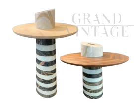 Coppia di tavolini design in marmi pregiati modello Faro, made in Italy                            