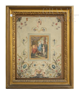 Dipinto antico con scena neoclassica, olio su tela dei primi dell'800                            
