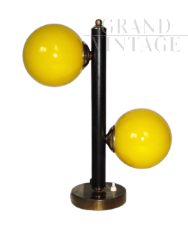 Lampada da scrivania anni '60 con sfere in vetro giallo                            