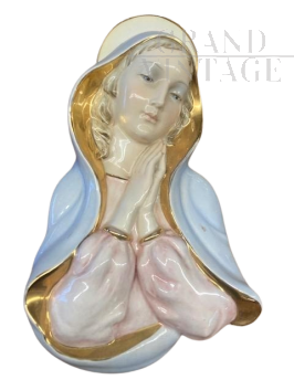 Madonna in ceramica da appendere, scultura degli anni '50                            