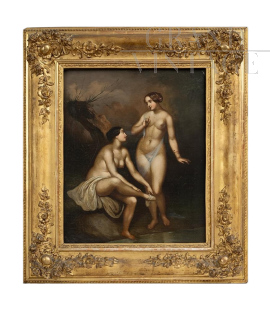 Ninfee al bagno - dipinto antico di epoca Napoleone III Francese                            