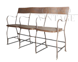 Panchina vintage industriale in metallo con sedili ribaltabili                            