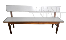 Panchina vintage in legno di ciliegio e formica bianca, 1950