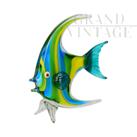 Statua di pesce in vetro di Murano colorato anni '70                            