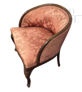 Poltroncina a pozzetto Art Déco in noce e seta rosa                            
