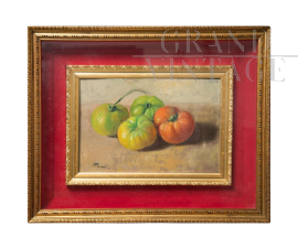 Raffaele Pucci - Dipinto di natura morta con pomodori, olio su tela                            