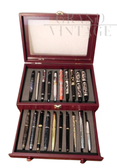 Scatola in legno con penne da collezione anni '90                            