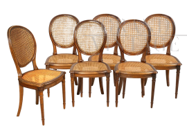 Set di sei sedie a medaglione antiche Napoleone III in paglia di Vienna                            