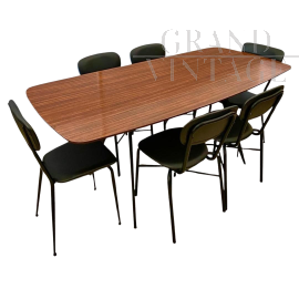Set da pranzo vintage anni '60 con un grande tavolo e 6 sedie in skai                            