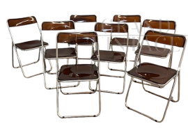 Set di 6 sedie pieghevoli anni '70 in metallo e plexiglass fumé                            