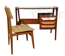 Set scrivania e sedia stile Vittorio Dassi in mogano e teak                            