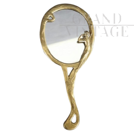 Specchio a mano in ottone dorato anni '80 circa                            