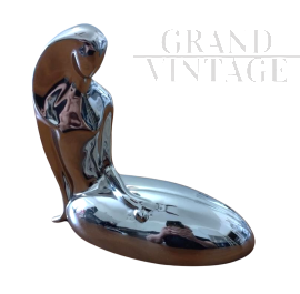 Statuetta vintage con sirena in ceramica argentata                            