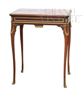 Tavolino antico Napoleone III in mogano con piano in marmo rosso                            