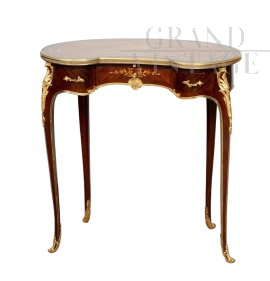 Tavolino scrittoio antico Napoleone III a fagiolo in legni esotici pregiati                            