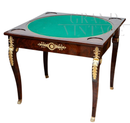 Tavolino da gioco Impero Francese in piuma di mogano                            