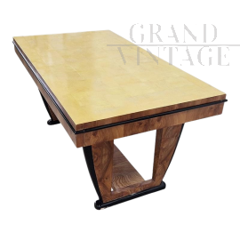 Tavolo allungabile in stile Art Déco in radica e pergamena                            