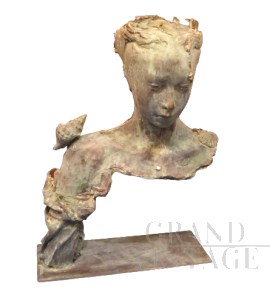 Alessio Deli - scultura in bronzo con busto femminile                            