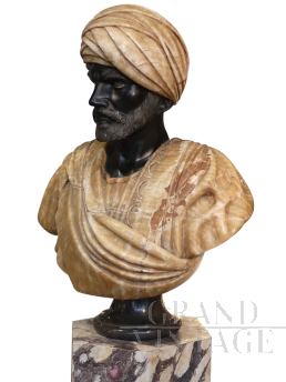 Busto di moro dell'800 in marmo nero Belgio e onice